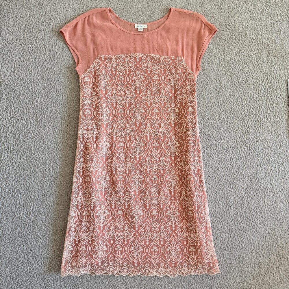 Sundance Dress Pink Blush Embroidered Lace Overlay Cap Sleeve Boho